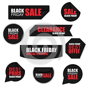 Black friday collection realistic curved paper stickers