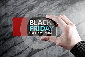 Black Friday and Cyber Monday Promotional Concept, Woman holding