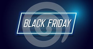 Black Friday design with neon light frame. Vector background for November seasonal sale event with glowing text