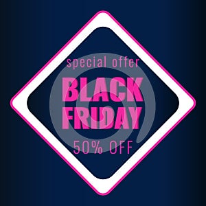 Black Friday discount modern banner with dark background. Sale 50 OFF concept.