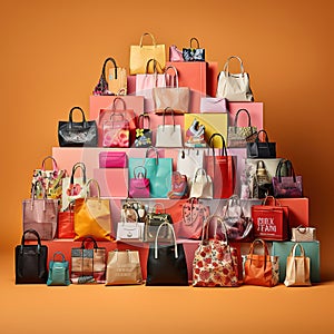 Black Friday Frenzy: Cray Shopping Bags Form a Pyramid