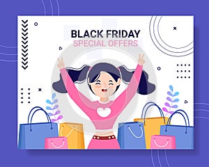 Black Friday Give Big Discount Sale Photocall Cartoon Hand Drawn Templates Illustration