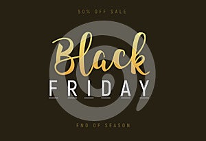 Black friday gold lettering handmade banner discount sale. Black friday label promo poster