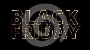 Black Friday gold outline text shining on black background animation. 4K resolution.