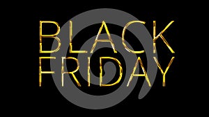 Black Friday gold thin text shining on black background animation. 4K resolution.