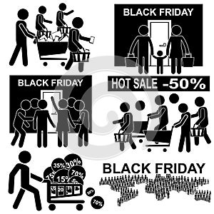 Black Friday Hot Sales. Set of Stick Figure Icons
