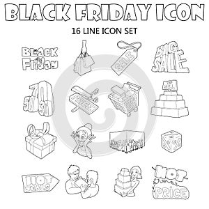 Black Friday icons set, outline style