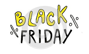 Black Friday illustration. Sale handmade lettering, calligraphy with film grain, noise, dotwork, grunge and light background for