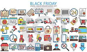 Black Friday lineal multi color Icon set