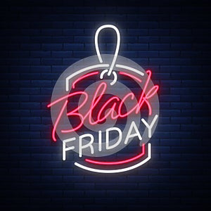 Black Friday neon advertising, discounts, sales, neon bright banner sign