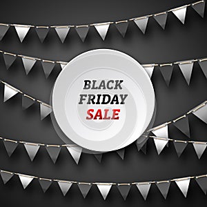 Black Friday Poster with Bunting Pennants, Advertising Design