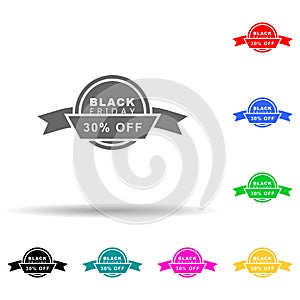 Black Friday poster stiker multi color style icon. Simple glyph, flat vector of black friday icons for ui and ux, website or