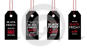 Black friday price tag set isolated on white background. Black Labels with Sale text.