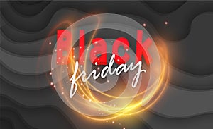 Black Friday promo vector background. Hot sale retail promotion banner design with fire flames for discount offer Vector