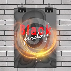 Black Friday promo vector background. Hot sale retail promotion banner design with fire flames for discount offer Vector eps 10