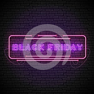 BLACK FRIDAY purple neon sign in red frame