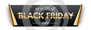 Black friday realistic banner, paper coupon with curved edges, discount offer promotion