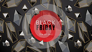 Black friday, sale abstract dark background with abstract shapes and a red circle and polygonal contours, can be used