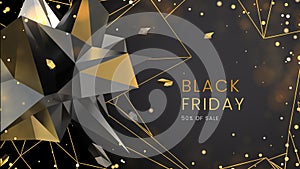 Black friday, sale abstract dark background with polygonal shapes, contours and glare, can be used for e-commerce