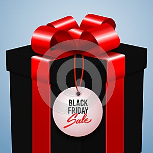 Black friday sale advertising vector illustration, black gift box with red bow