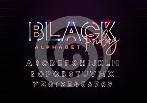Black Friday sale alphabet. Vector typeface for promotional content, web banners, related with sales, discounts. Letters and