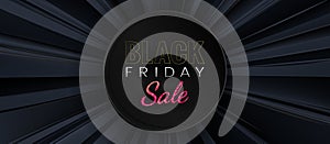 Black Friday sale background with 3d paper cut on black shining concept