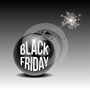 Black friday sale background with cartoon bomb ready to explode