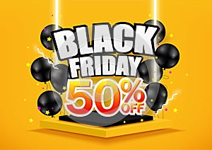 Black Friday sale background 3d banner with stage platform for product display, sale offers, business, shop, and promotions.