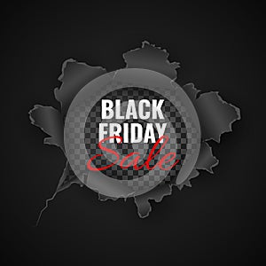 Black Friday sale background. Hole in black paper. Vector illustration