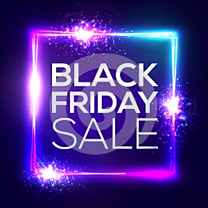 Black friday sale background. Neon shopping sign.