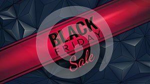 Black Friday sale background with red tab on black polygonal concept