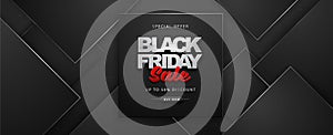 Black friday sale banner on abstract dark black background