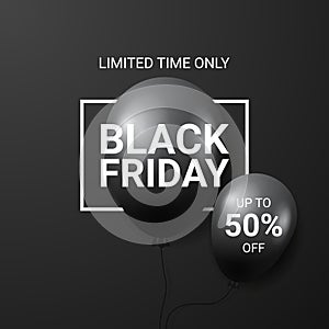 Black friday sale banner with black balloon.