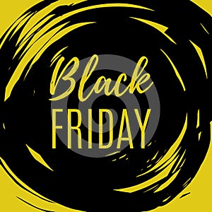 Black Friday sale banner. Black hand drawn brush splach circle frame on yellow background. Black friday sale logo for