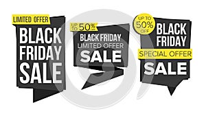 Black Friday Sale Banner Collection Vector. Website Stickers, Black Web Page Design. Friday Advertising Element