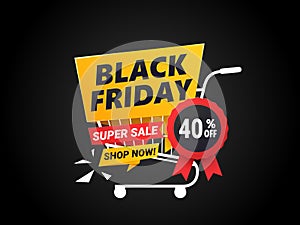 Black Friday banner design UP TO 40% OFF with black background. photo