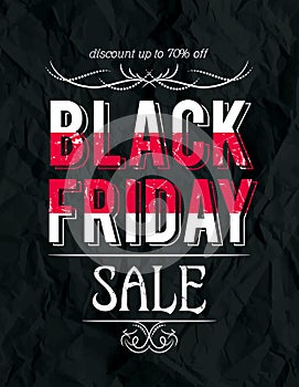 Black friday sale banner on crumple paper, vector