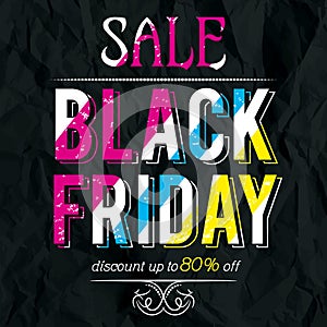 Black friday sale banner on crumple paper, vector