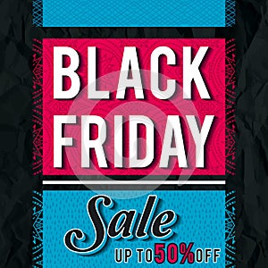 Black friday sale banner on crumple paper, vector