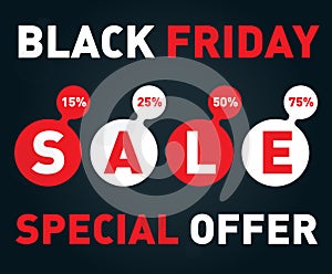 Black friday sale banner on dark background. Discount card Vector design template.