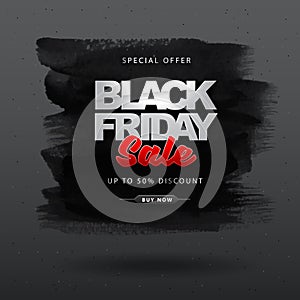 Black friday sale banner on dark black watercolor background