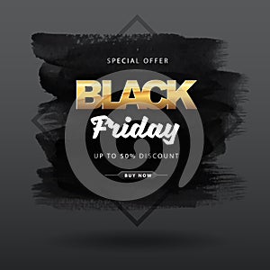 Black friday sale banner on dark black watercolor background