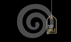 Black Friday sale banner. Design with a gold tag on a dark background. Luxury design for luxe business