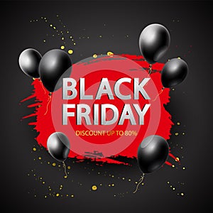 Black Friday Sale banner. Discount seasonal poster with realistic Balloon and hand drawn brush stroke photo