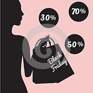 Black friday sale banner with fashionable woman silhouette
