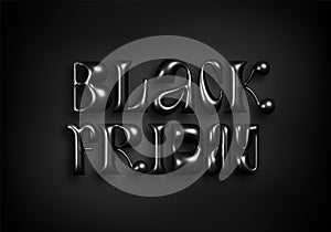 Black Friday Sale Banner with Glossy 3D Text. Vector Realistic Metallic Letters on Dark Background. Design Element for