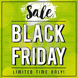 Black friday sale banner on green patterned background, vector