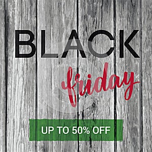 Black Friday Sale banner with hand-lettering and old wood textur