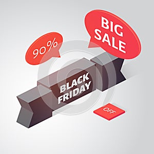 Black friday sale banner. Isometric vector illustration