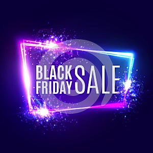 Black friday sale banner on neon background.